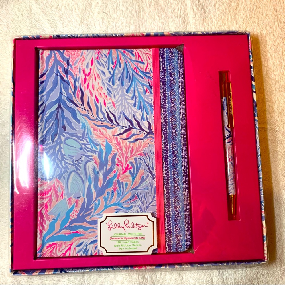 NIB Lilly Pulitzer Kaleidoscope Coral Journal Set w/ Pen 128 lined pgs